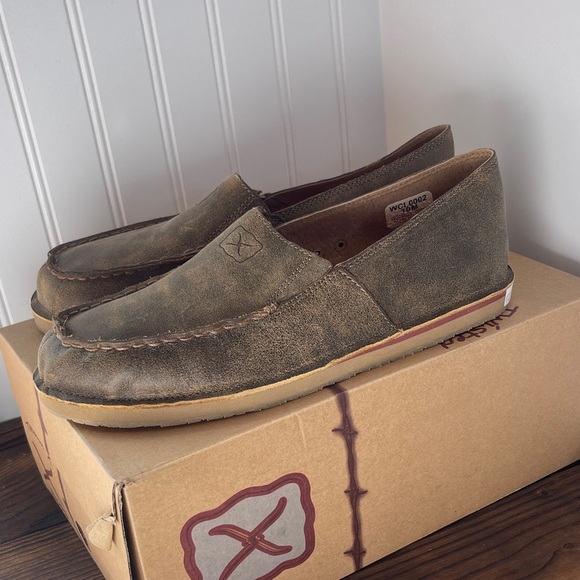 Twisted X Distressed Brown Slip-On Loafers - Picture 1 of 8